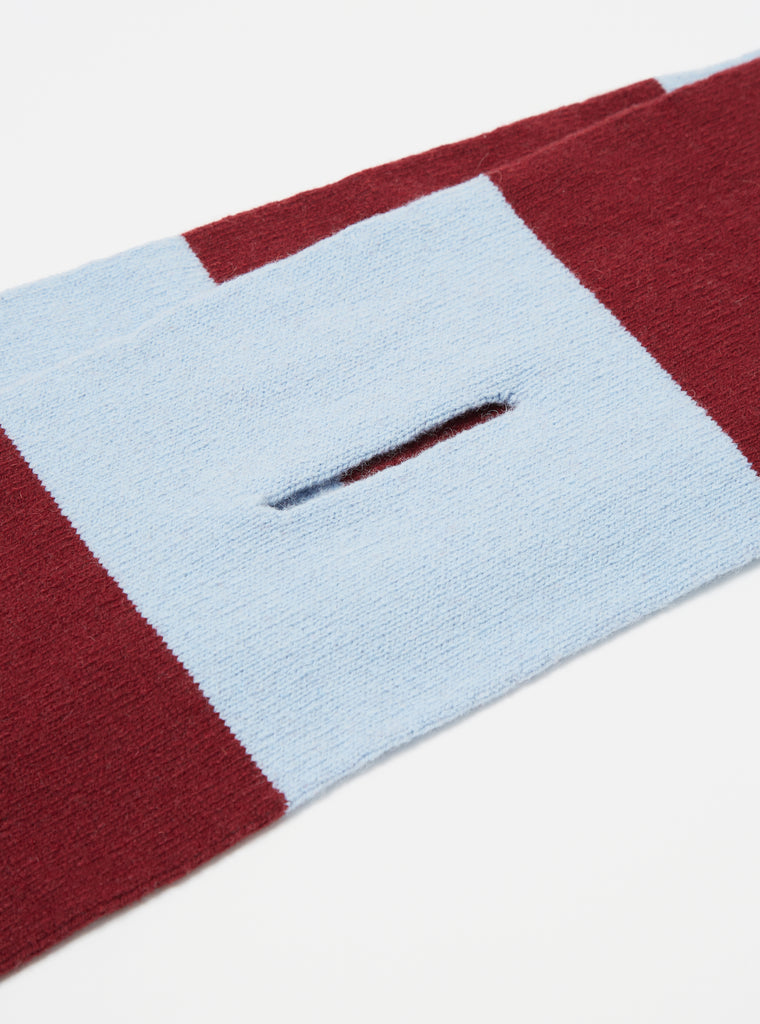 Universal Works Deluxe Football Scarf in Sky/Claret Soft Wool