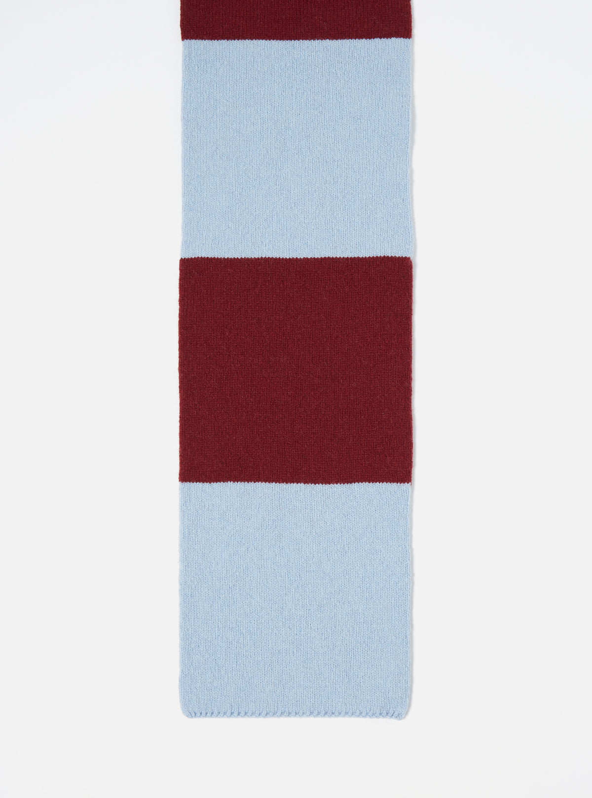 Universal Works Deluxe Football Scarf in Sky/Claret Soft Wool