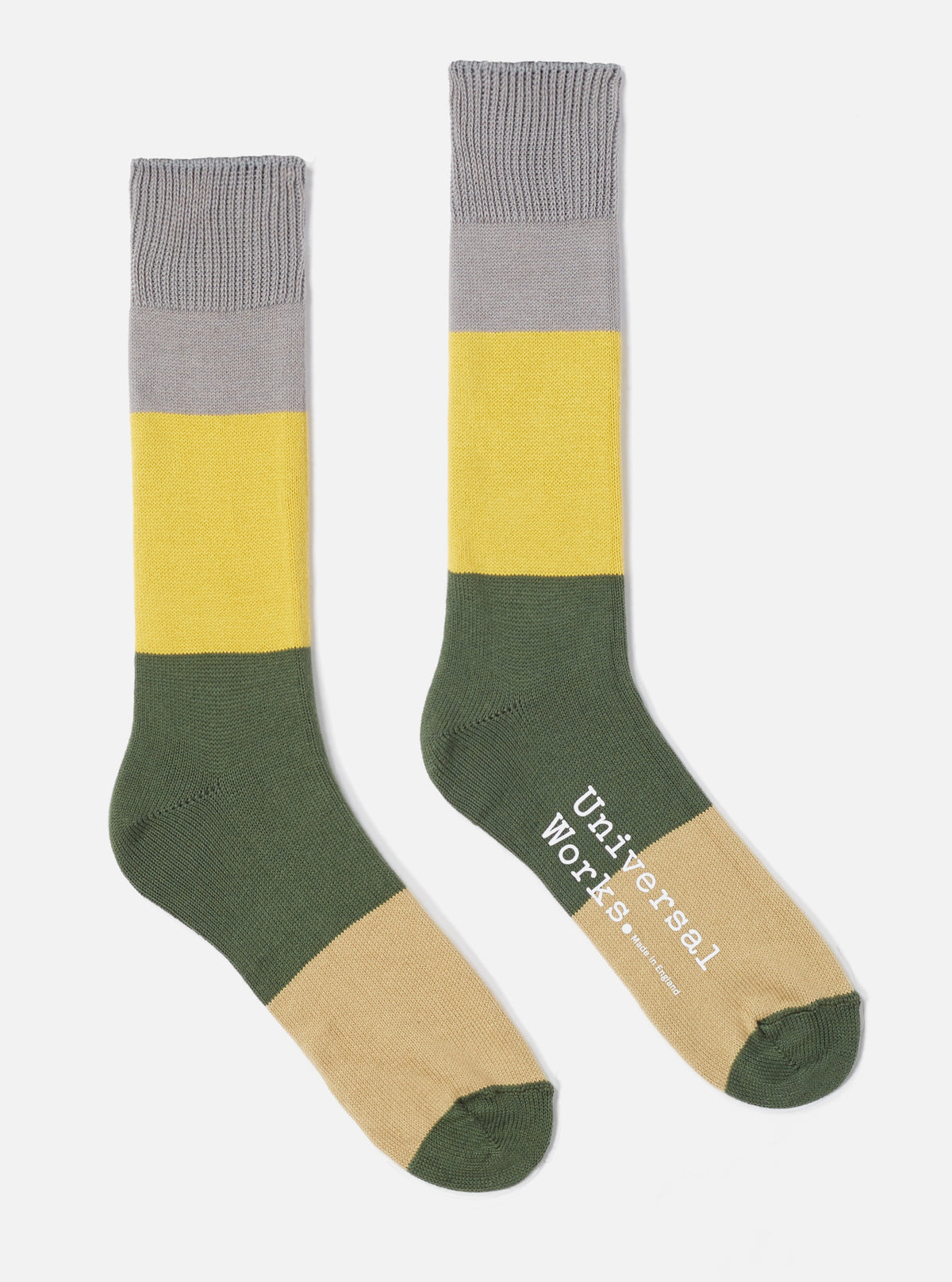 Universal Works Bold Stripe Sock in Grey/Gold Cotton