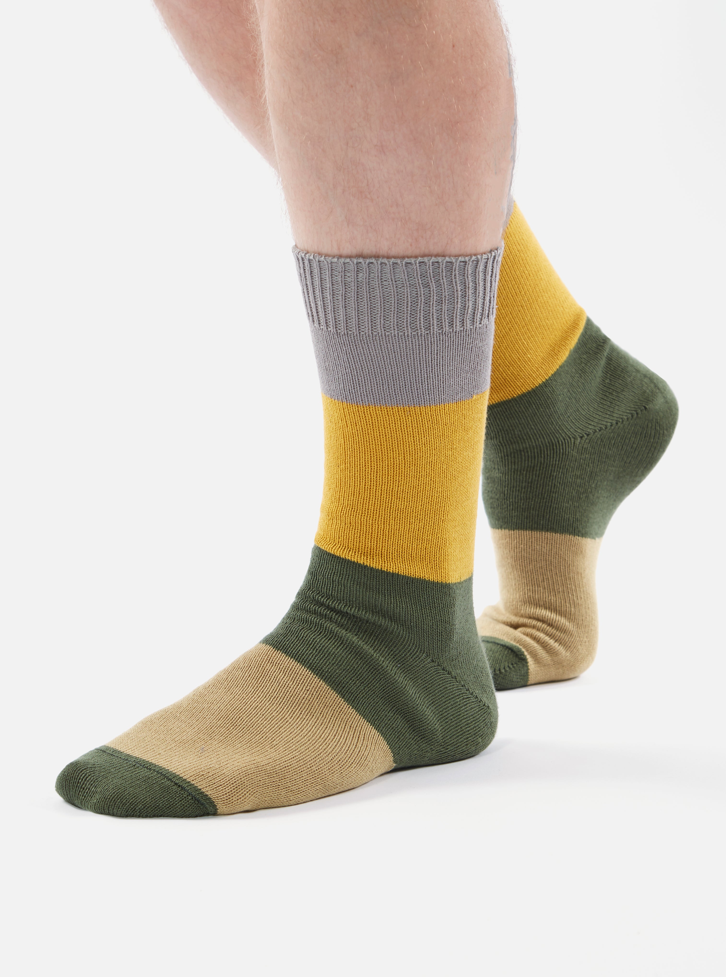 Universal Works Bold Stripe Sock in Grey/Gold Cotton