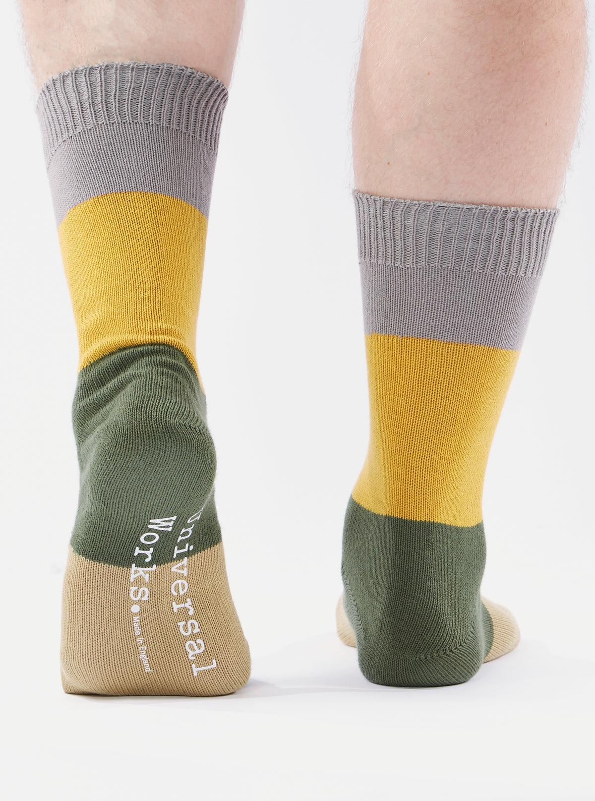 Universal Works Bold Stripe Sock in Grey/Gold Cotton