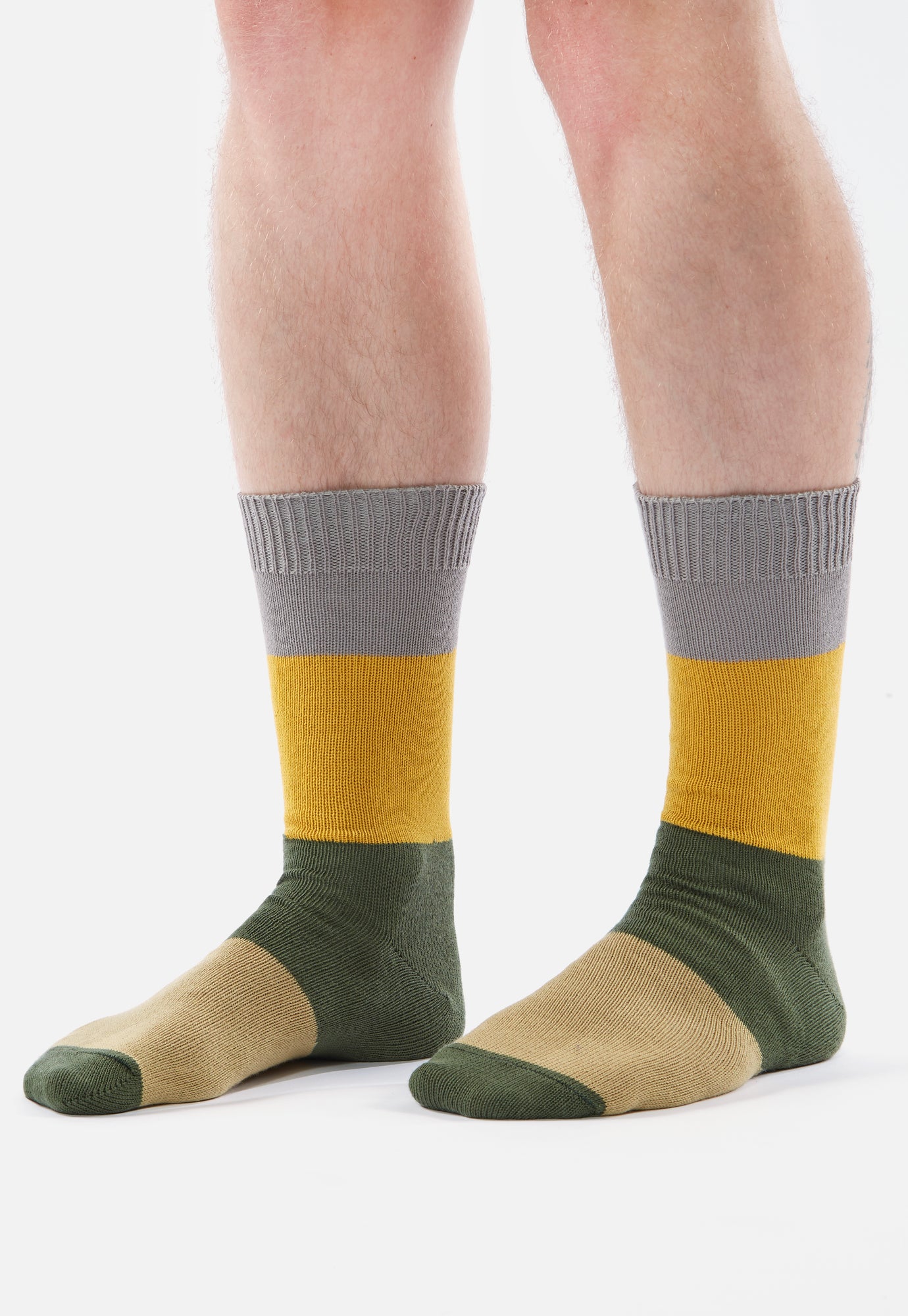 Universal Works Bold Stripe Sock in Grey/Gold Cotton