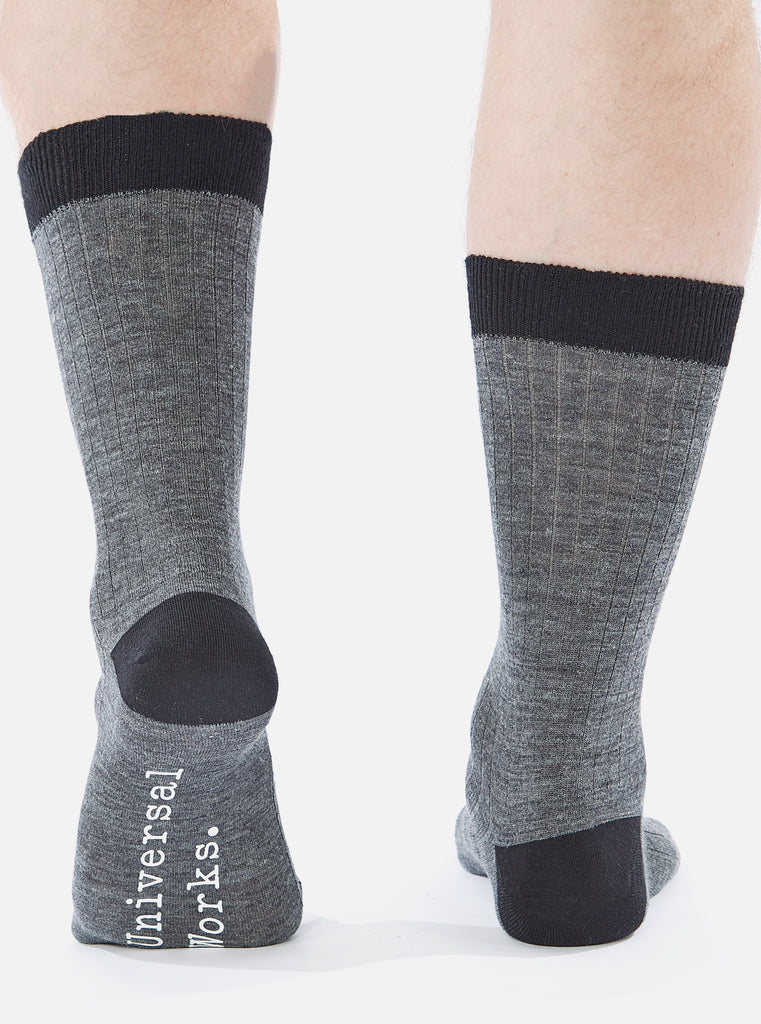 Universal Works Merino Classic Sock in Grey Marl Merino