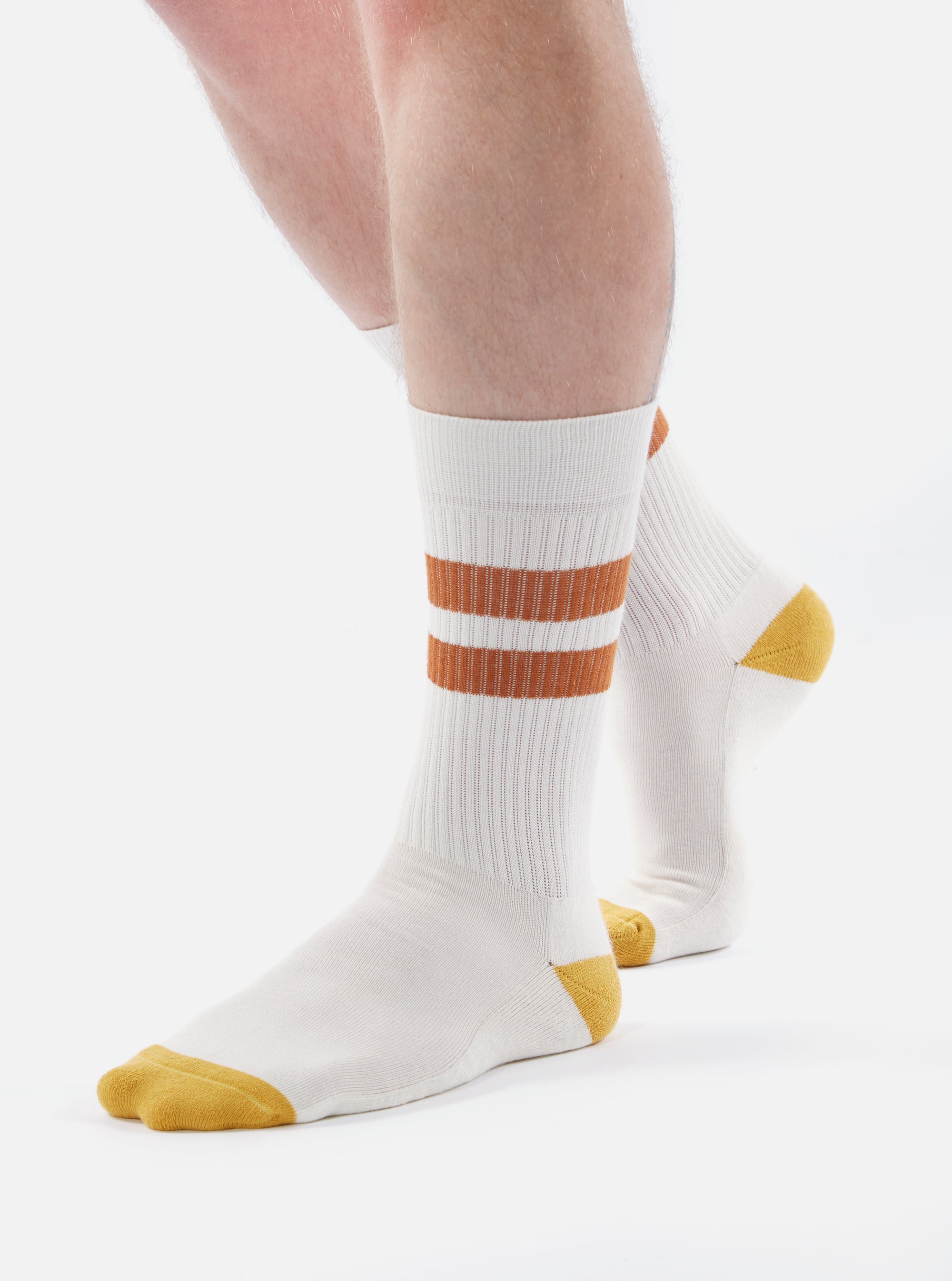 Universal Works Sport Sock in Ecru/Orange Cotton Rib