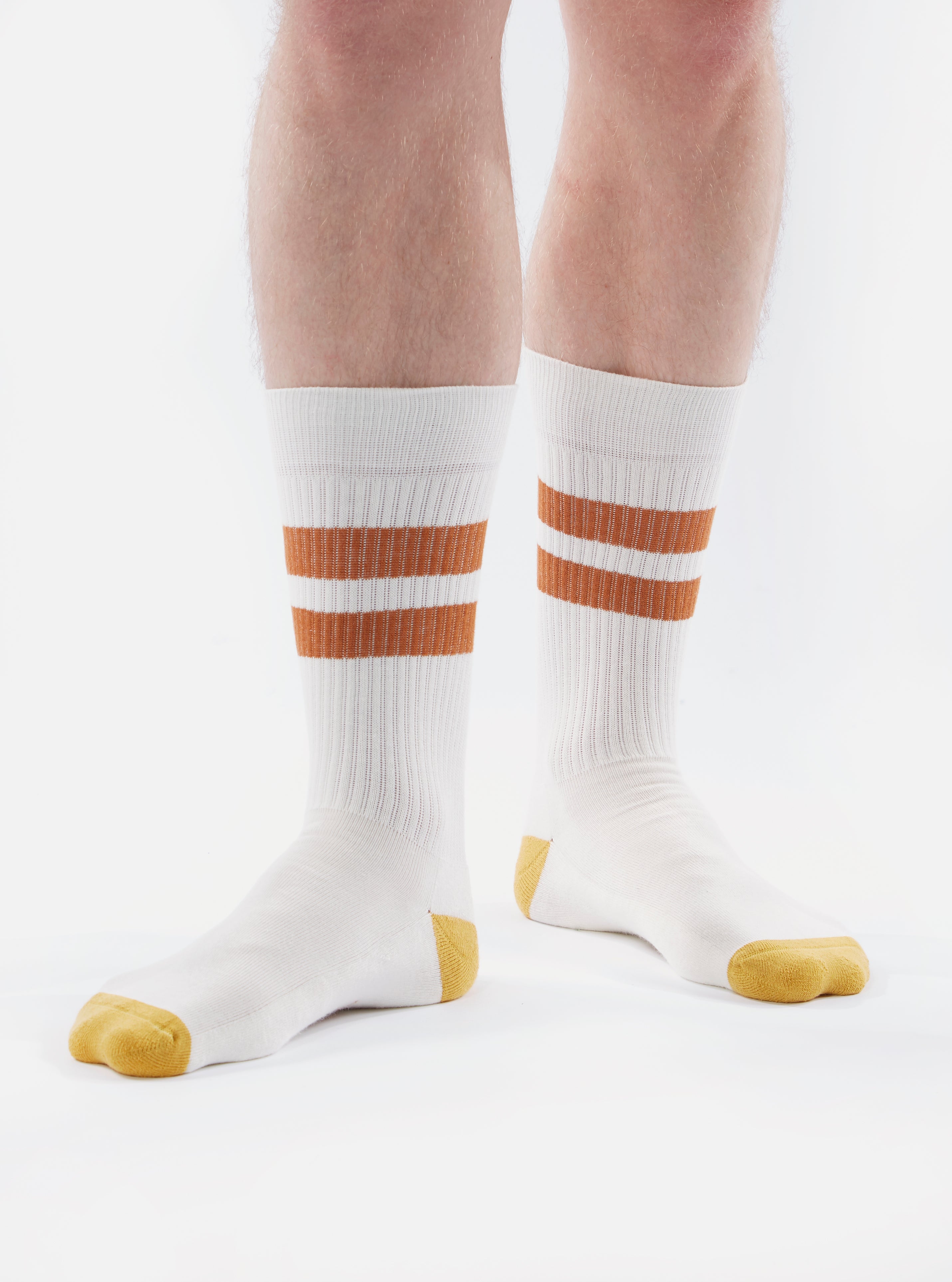 Universal Works Sport Sock in Ecru/Orange Cotton Rib