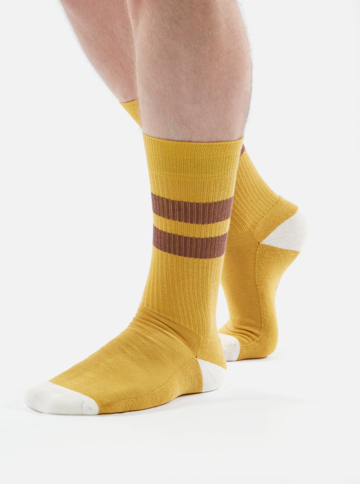 Universal Works Sport Sock in Yellow/Raisin Cotton Rib