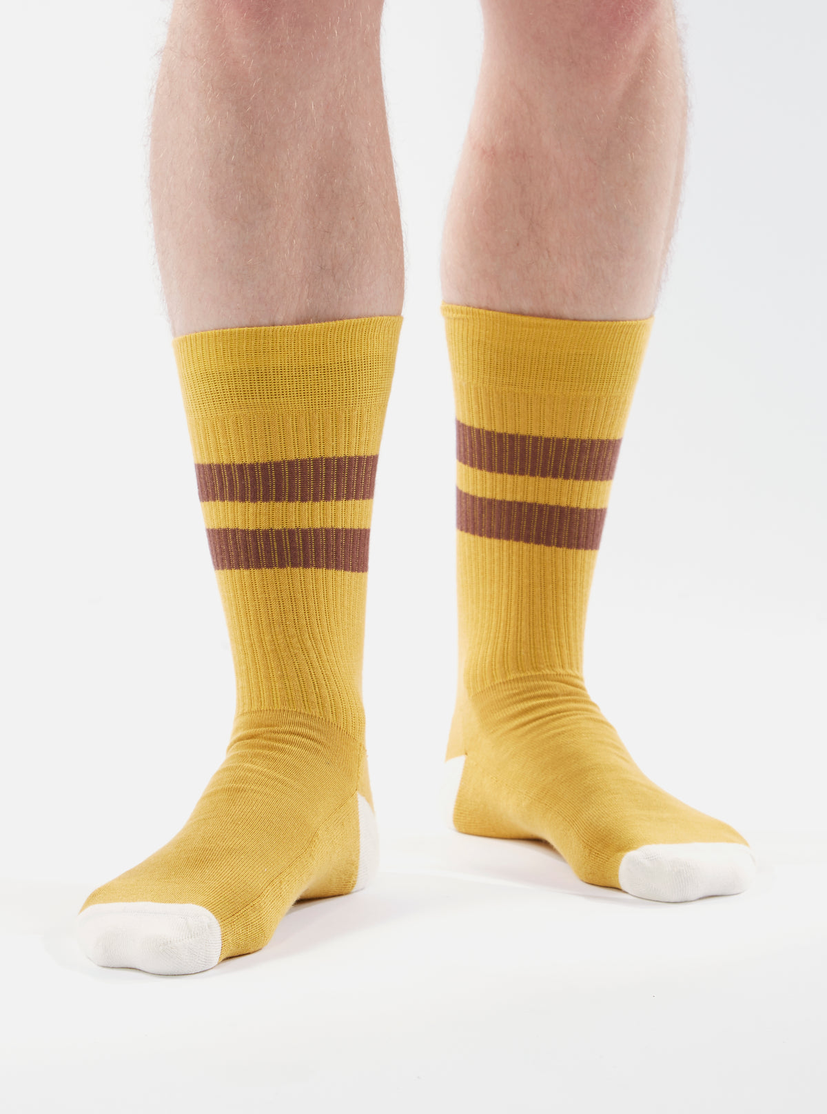 Universal Works Sport Sock in Yellow/Raisin Cotton Rib