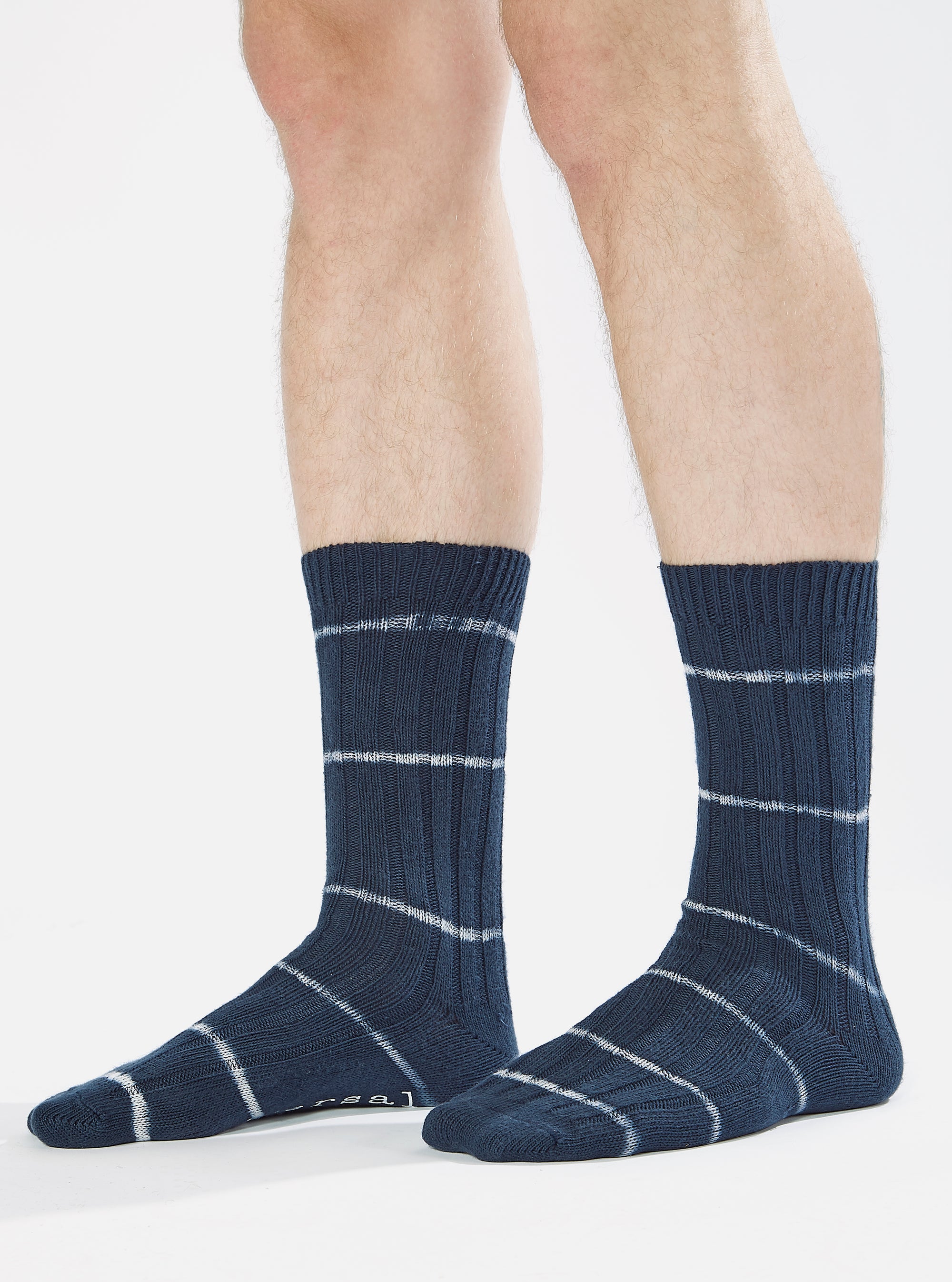 Universal Works Slub Sock in Navy Tie Dye Knit