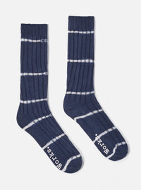 Universal Works Slub Sock in Navy Tie Dye Knit