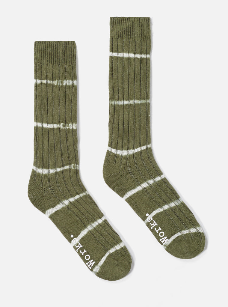 Universal Works Slub Sock in Olive Tie Dye Knit