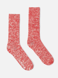 Universal Works Slub Sock in Red Slub Knit