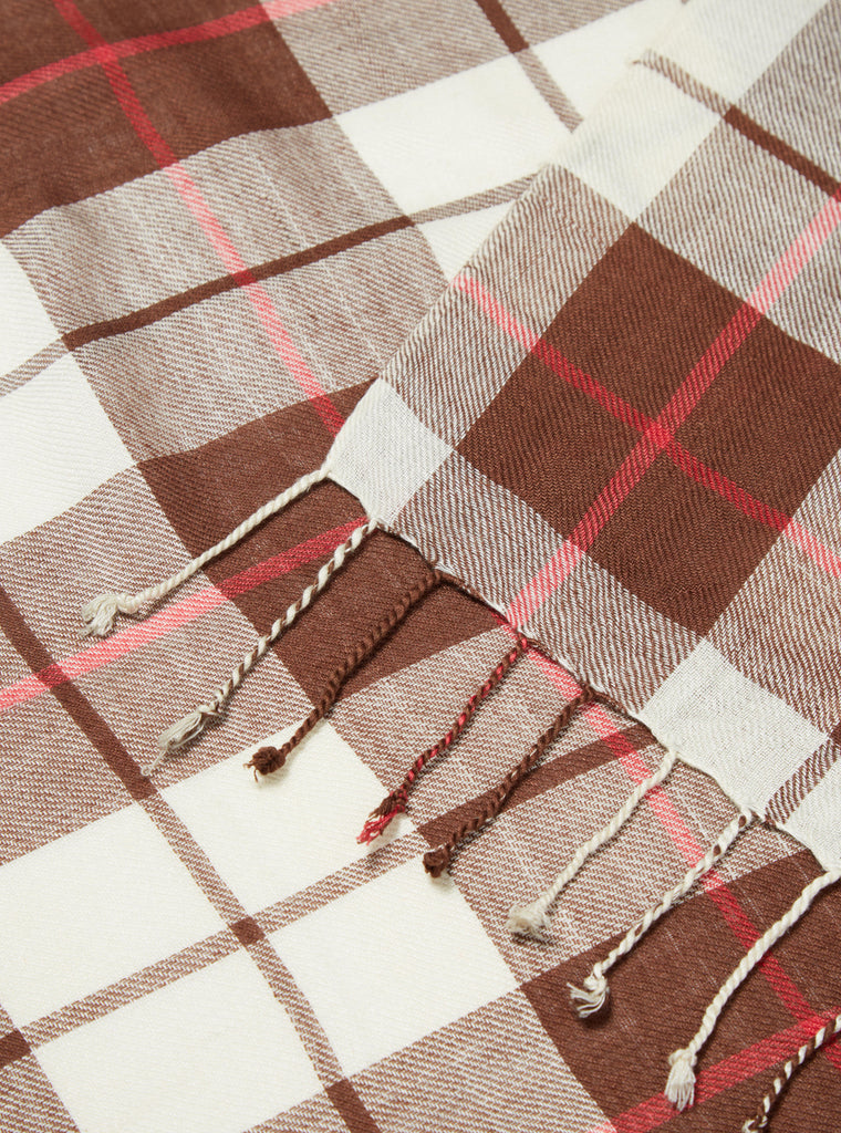 Universal Works Scarf in Mixed Brown Check Rayon