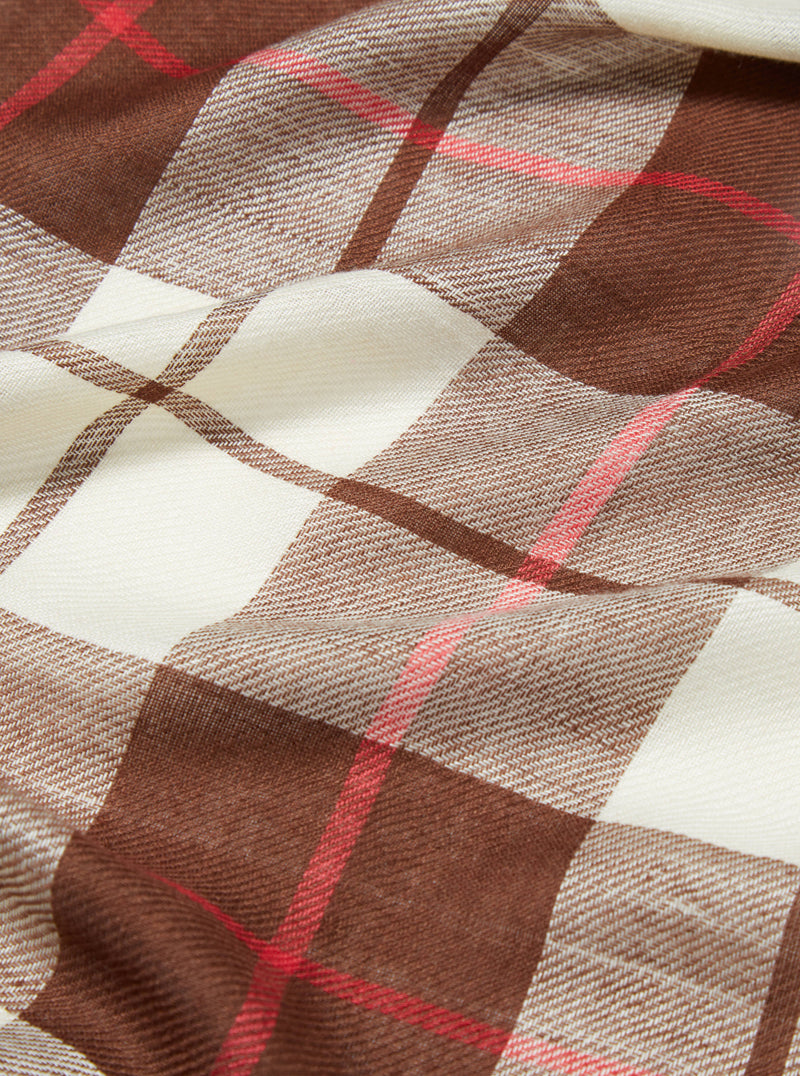 Universal Works Scarf in Mixed Brown Check Rayon