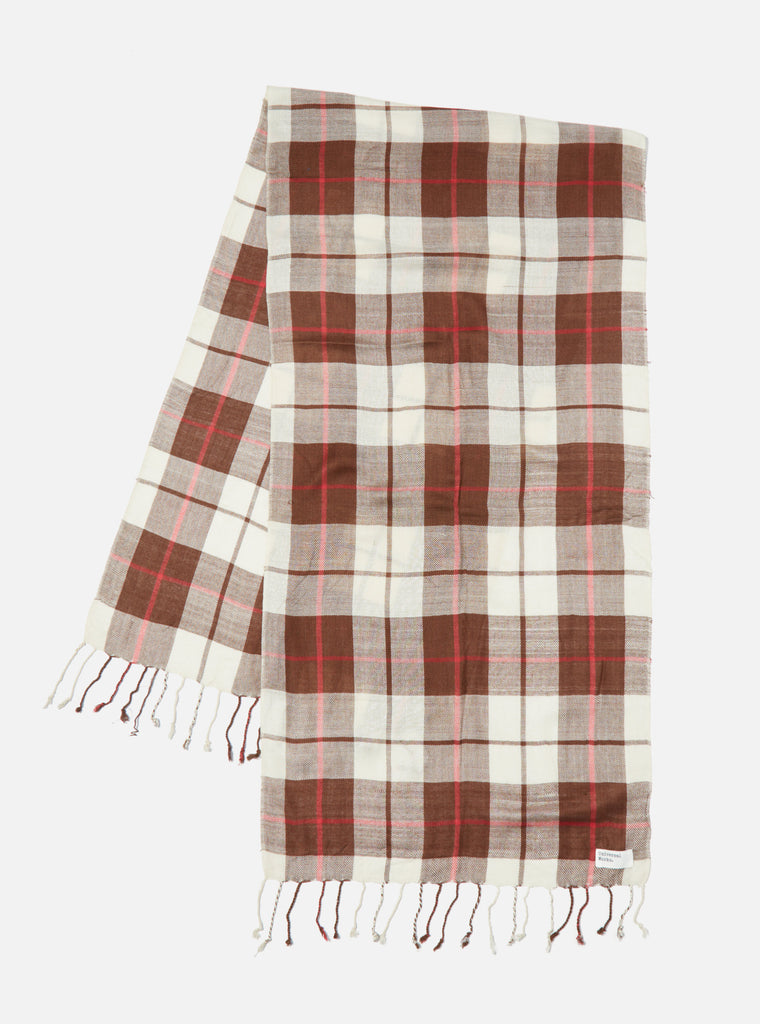 Universal Works Scarf in Mixed Brown Check Rayon