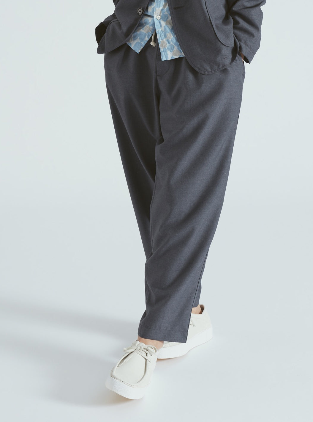 Universal Works Pleated Track Pant in Grey Tropical Suiting