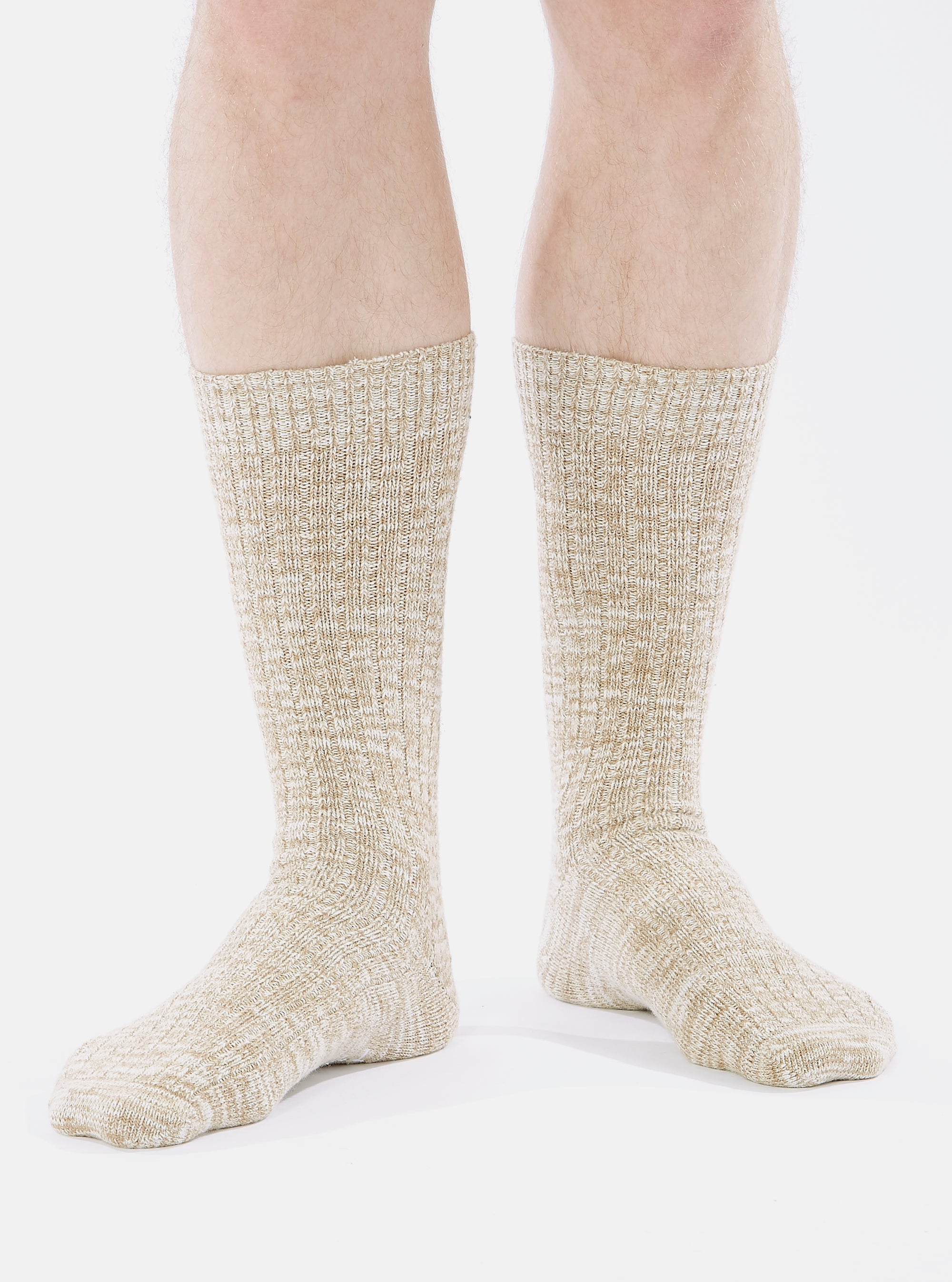 Universal Works Slub Sock in Dark Sand Slub Knit