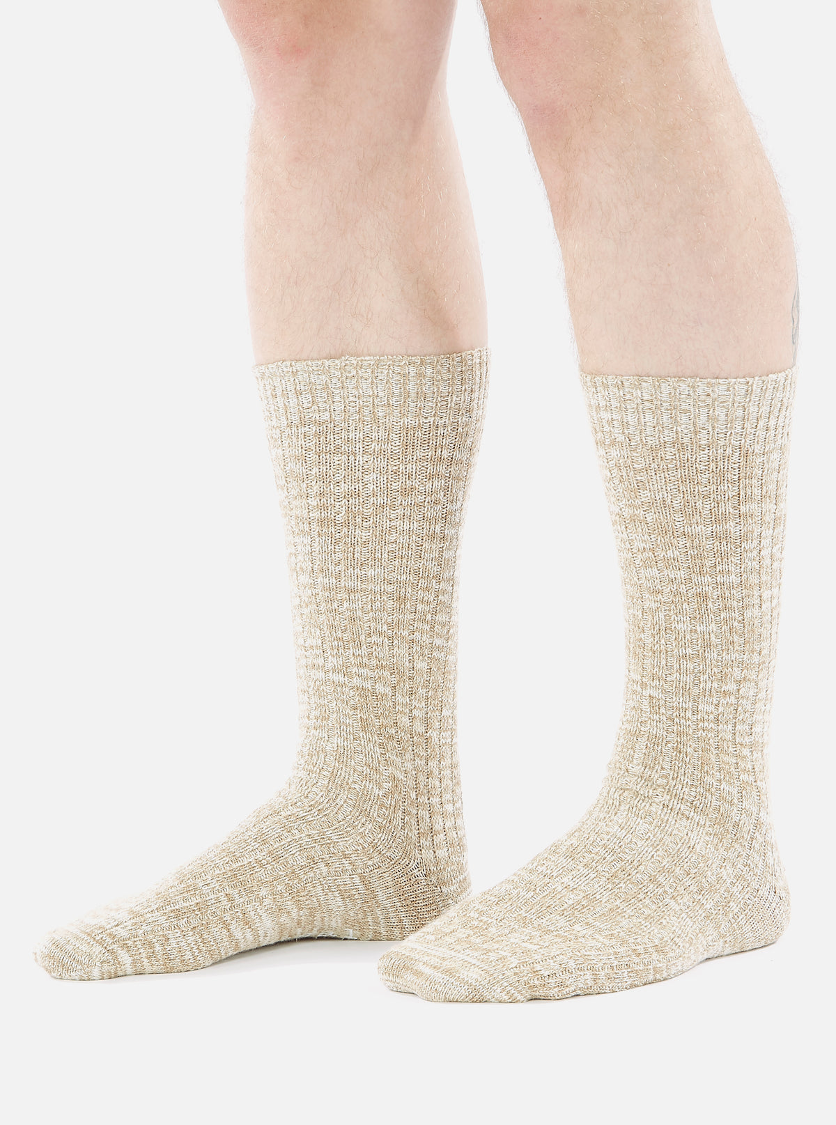 Universal Works Slub Sock in Dark Sand Slub Knit