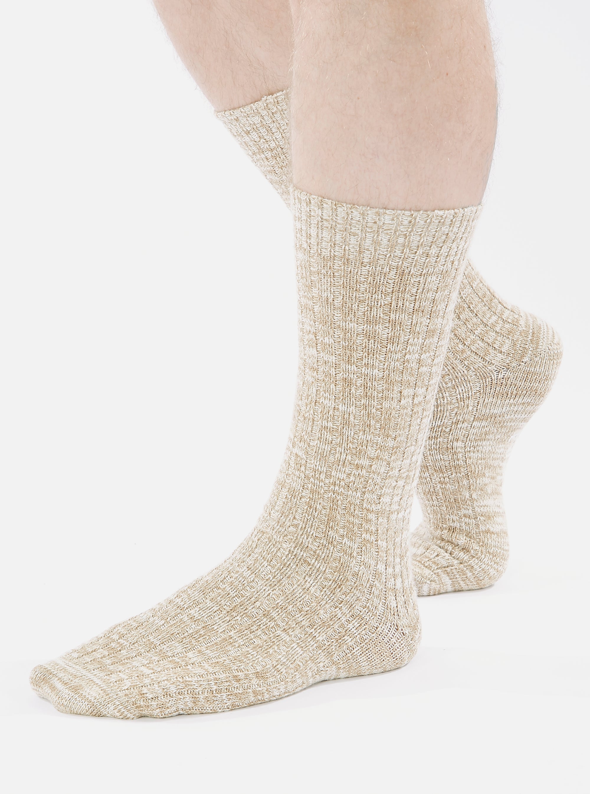 Universal Works Slub Sock in Dark Sand Slub Knit