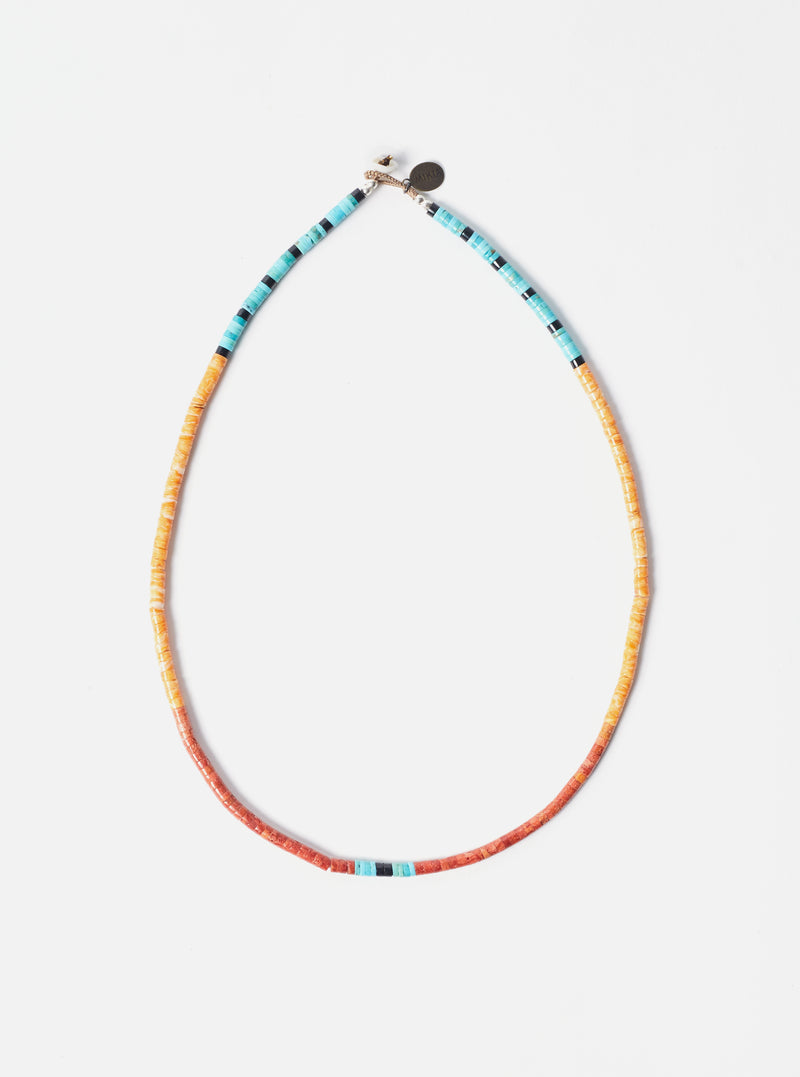 Mikia Heishi Bead Necklace in Spiny Oyster/Sponge Coral/Turqoise