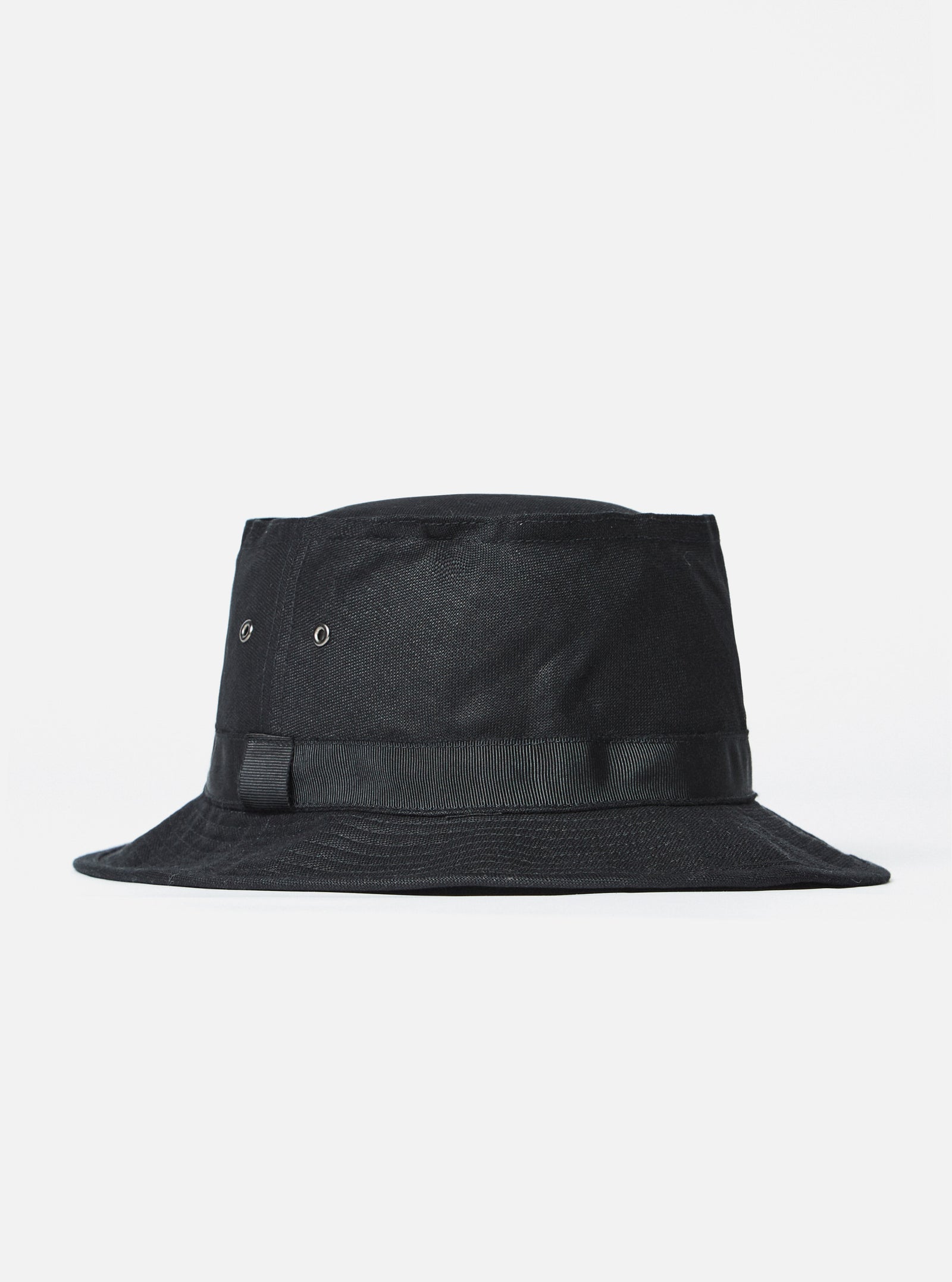 cableami® Pork Pie Hat in Black Linen/Cotton Oxford