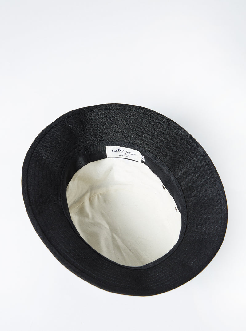 cableami® Pork Pie Hat in Black Linen/Cotton Oxford