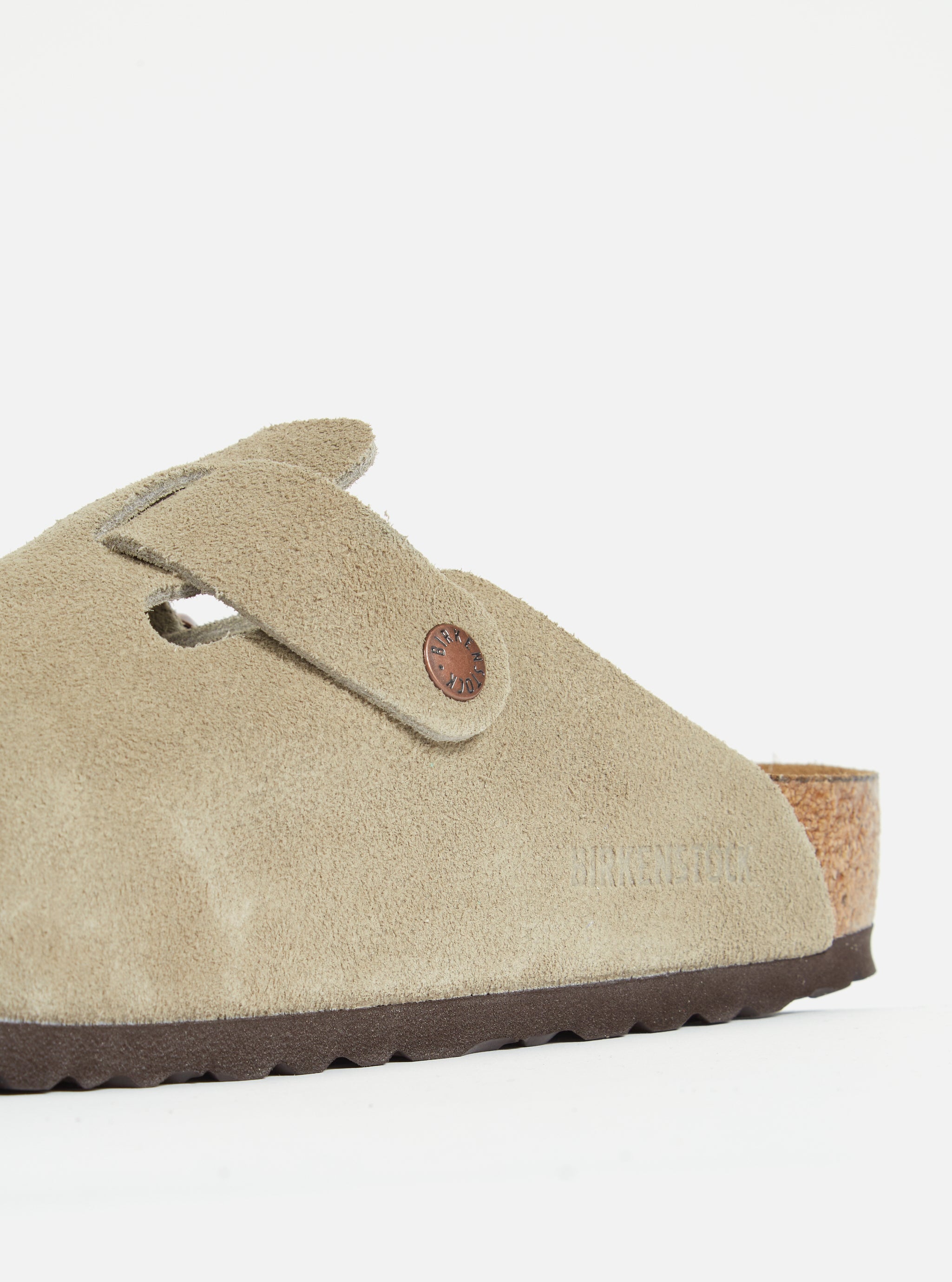 Birkenstock Soft Footbed Boston in Taupe Suede