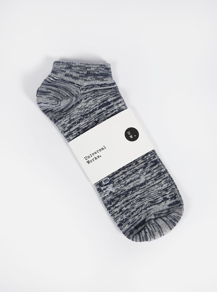 Universal Works Ankle Slub Sock in Navy Slub Knit