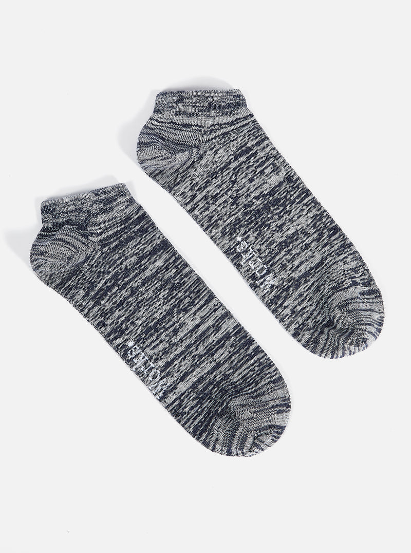 Universal Works Ankle Slub Sock in Navy Slub Knit