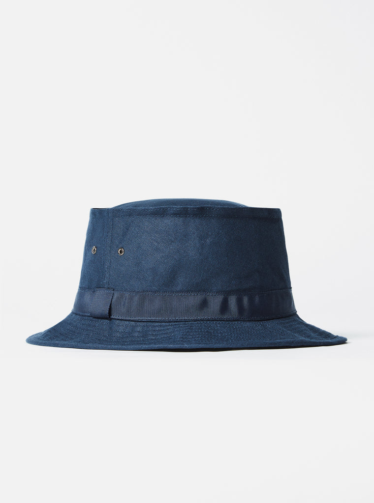 cableami® Pork Pie Hat in Navy Linen/Cotton Oxford
