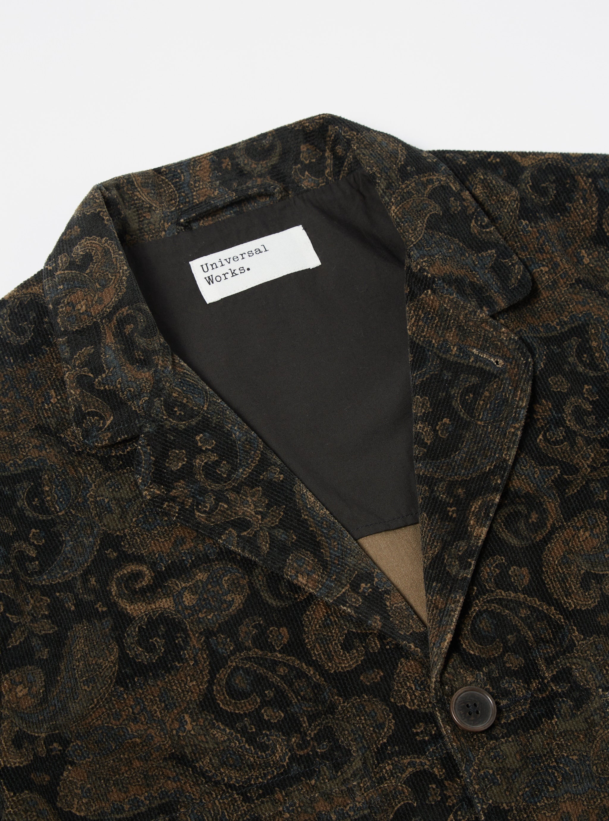 Universal Works Five Pocket Jacket in Black Japanese Print Cord