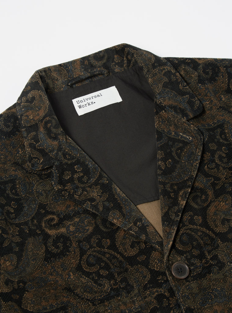 Universal Works Five Pocket Jacket in Black Japanese Print Cord
