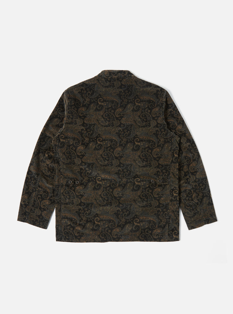 Universal Works Five Pocket Jacket in Black Japanese Print Cord