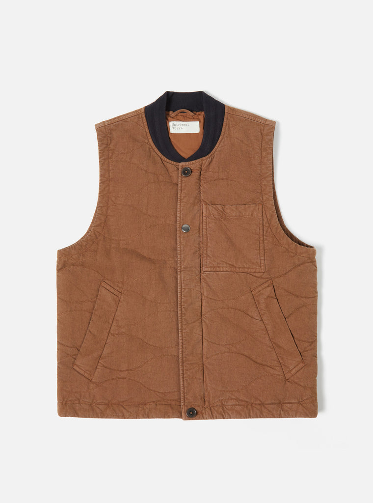 Universal Works Carlton Gilet in Brown Marl Twill