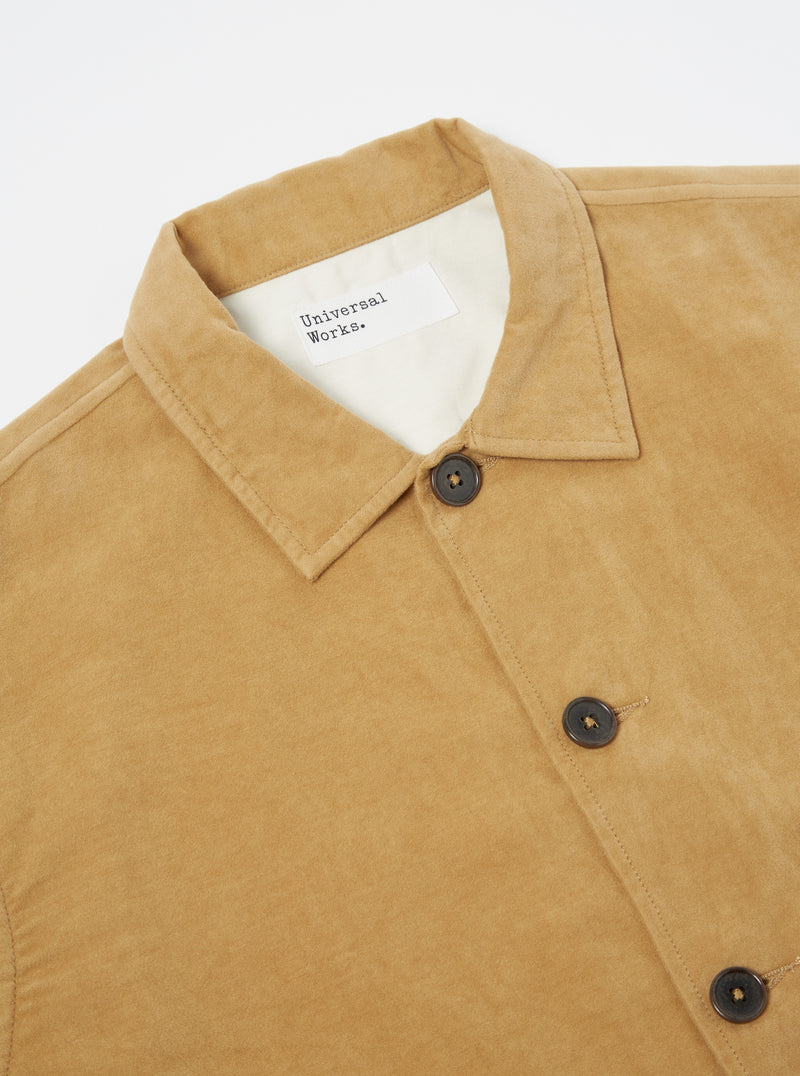 Universal Works Easy Overshirt in Camel Lightweight Moleskin