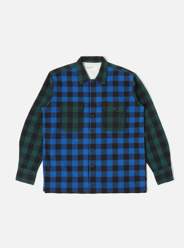 Universal Works L/S Utility Shirt in Blue/Green Brushed Gingham