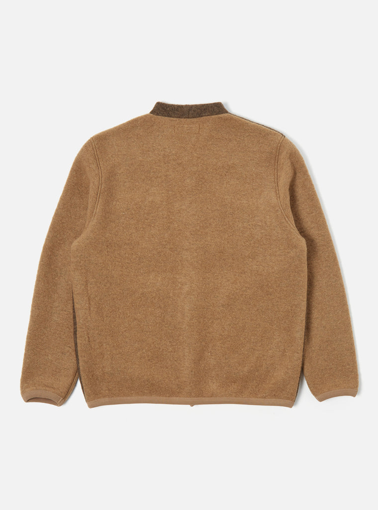Universal Works Cardigan in Taupe/Brown Wool Fleece