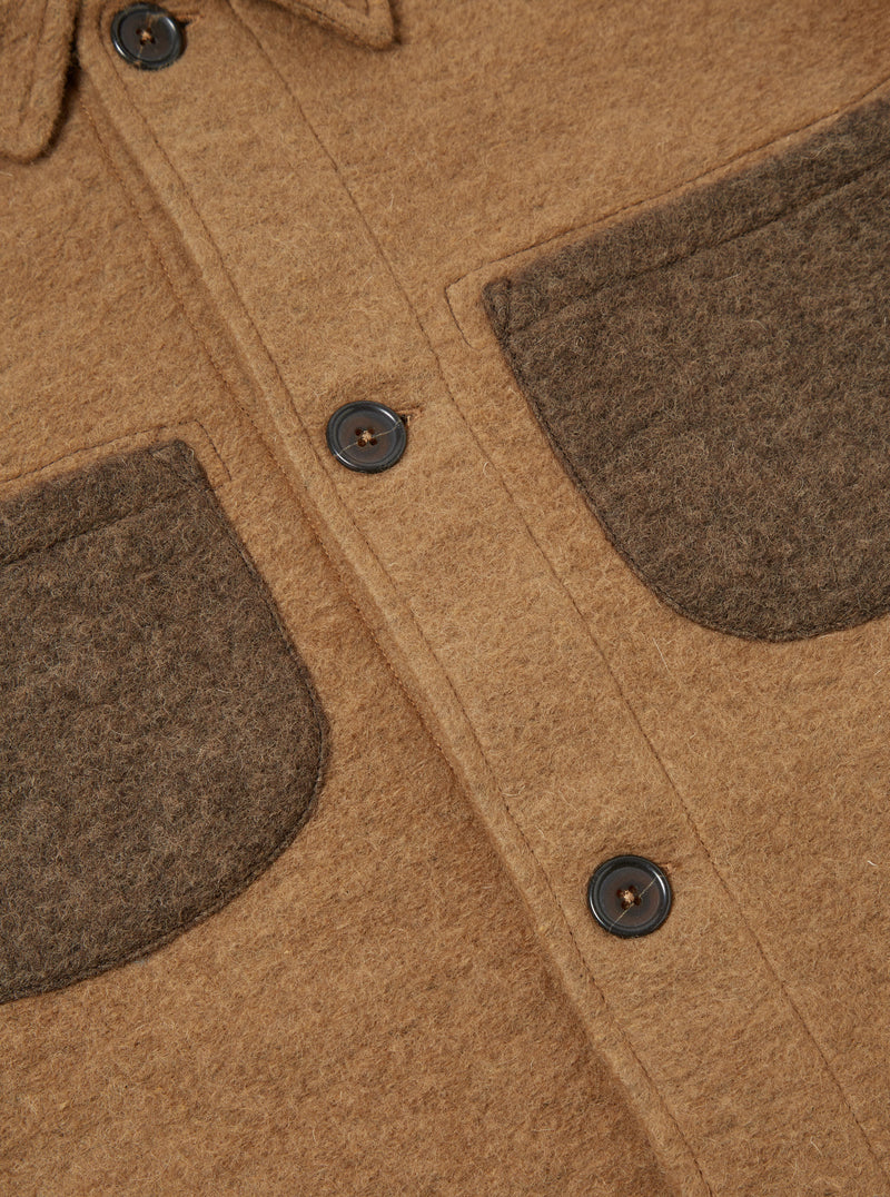 Universal Works Lumber Jacket in Taupe/Brown Wool Fleece