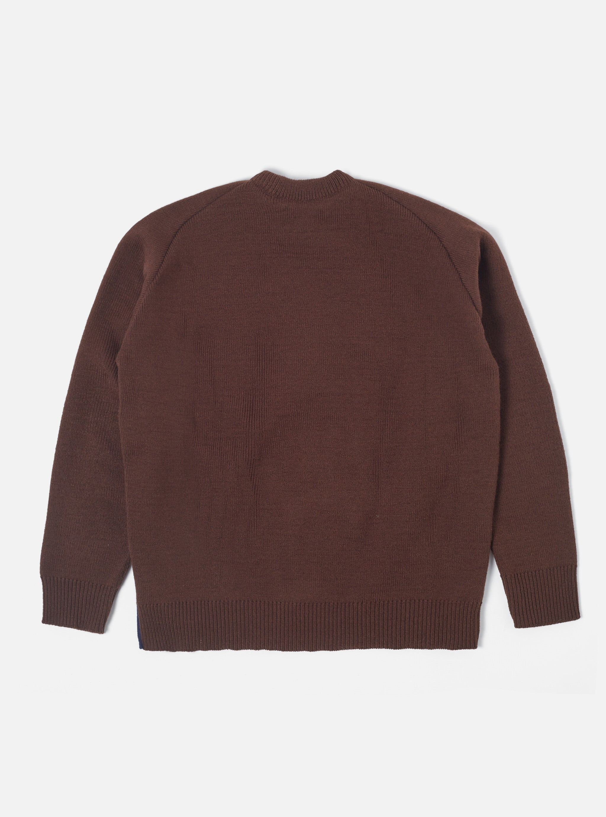 Universal Works Loose Pocket Crew in Brown/Navy Scottish Knit