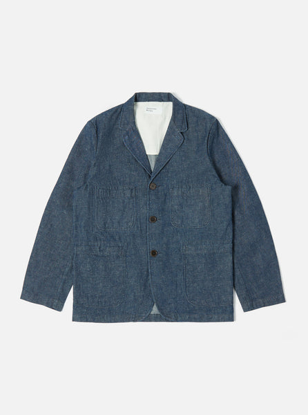 Universal Works Five Pocket Jacket in Indigo Hitachi Cotton/Hemp Selve