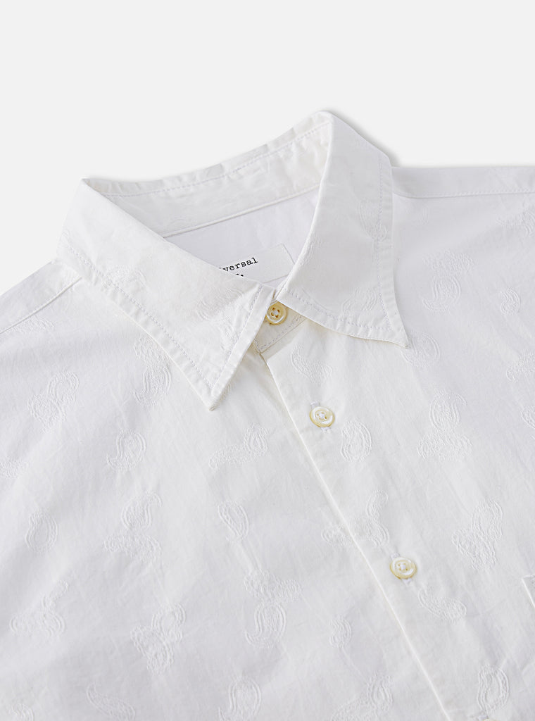 Universal Works Square Pocket Shirt in White Tokyo Paisley Weave