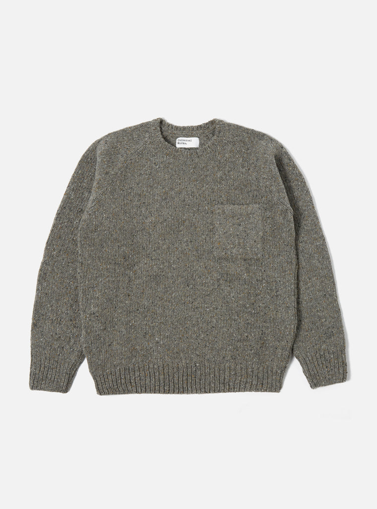 Universal Works Loose Pocket Crew in Grey Lambswool Fleck