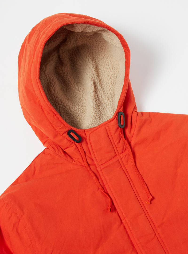 Universal Works Cold Weather Parka in Orange Scottish Wax Cotton