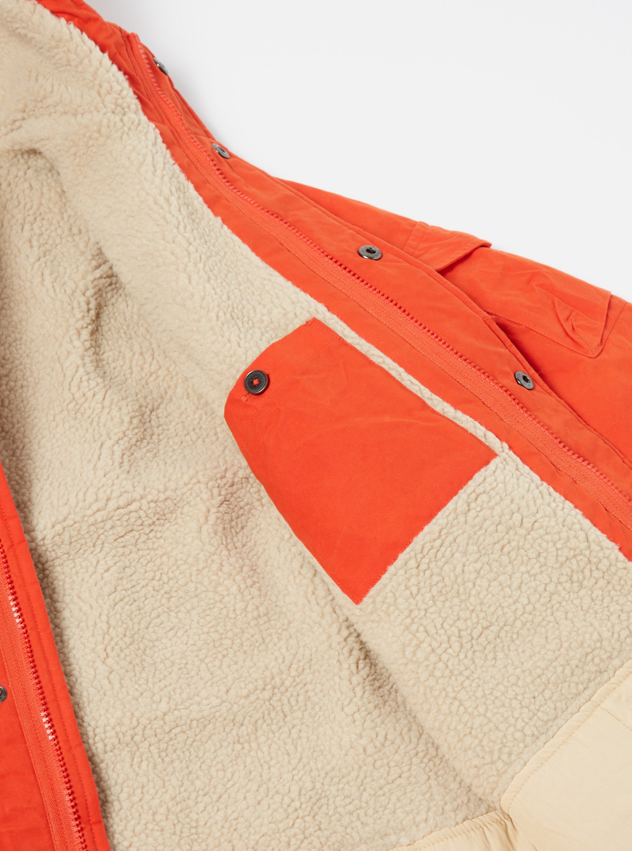 Universal Works Cold Weather Parka in Orange Scottish Wax Cotton