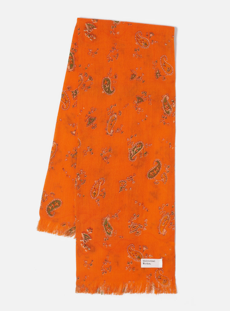 Universal Works Short Scarf in Orange Paisley Wool