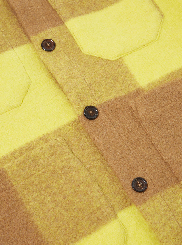 Universal Works Cardigan in Sand/Yellow Studio Check Fleece