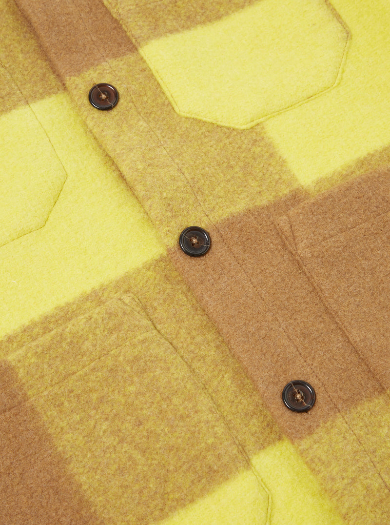 Universal Works Cardigan in Sand/Yellow Studio Check Fleece