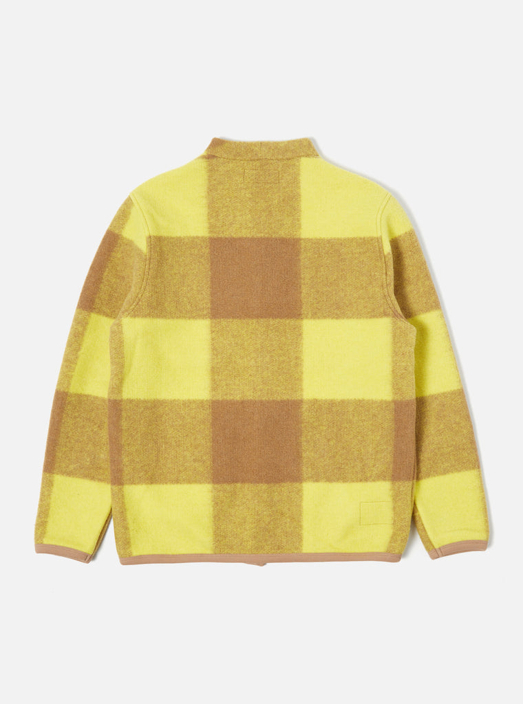 Universal Works Cardigan in Sand/Yellow Studio Check Fleece