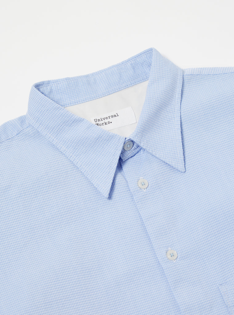 Universal Works Square Pocket Shirt in Sky Barca Waffle Cotton