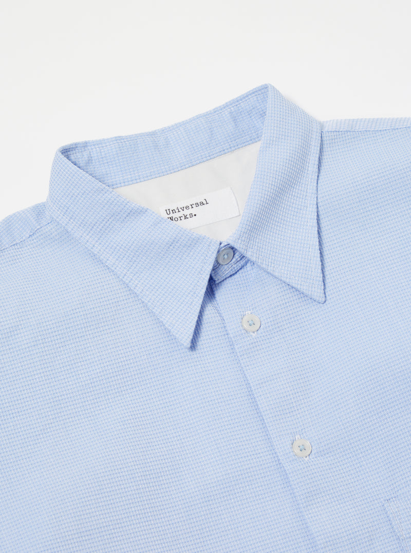Universal Works Square Pocket Shirt in Sky Barca Waffle Cotton