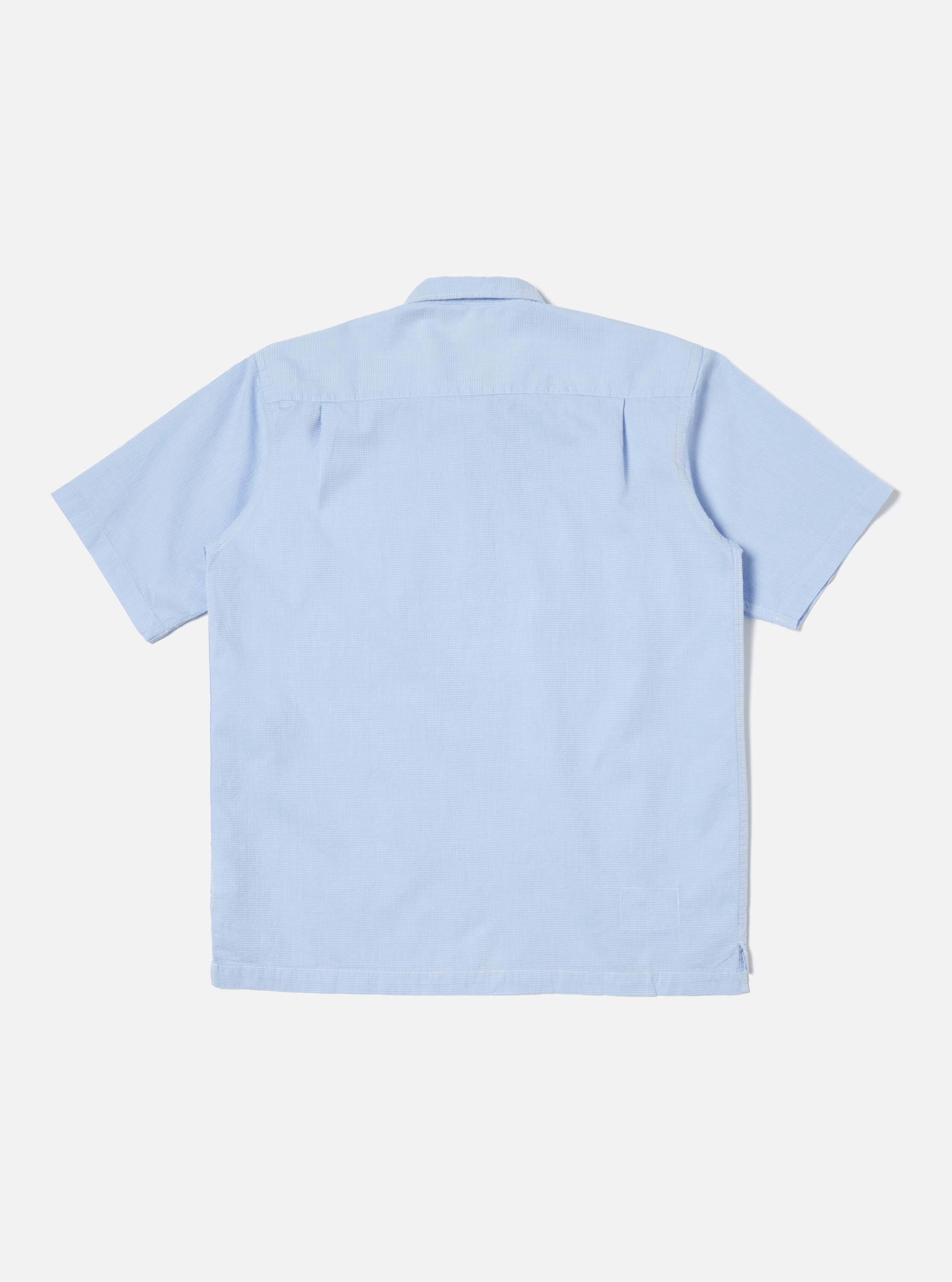 Universal Works Pullover S/S Shirt in Sky Barca Waffle Cotton